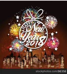 Happy New Year 2018 with fireworks background