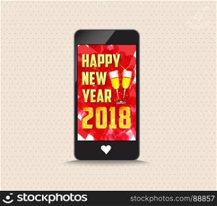 Happy new year 2018 with glasses phone greeting card