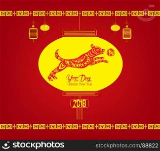 Happy new year 2018 with lantern - Year of the dog (hieroglyph Dog)