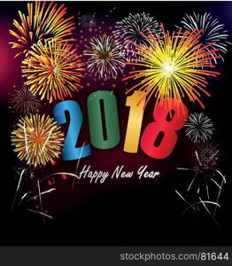 Happy new year 2018 with Realistic colorful Fireworks background