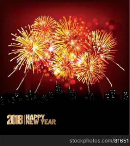 Happy new year 2018 with Realistic colorful Fireworks background