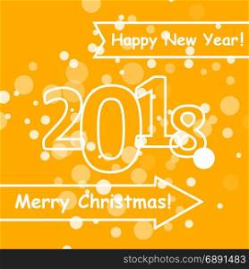 happy new year 2018 with snowflake and bokeh pattern on winter yellow background vector. happy new year 2018 with snowflake and bokeh pattern on winter yellow background