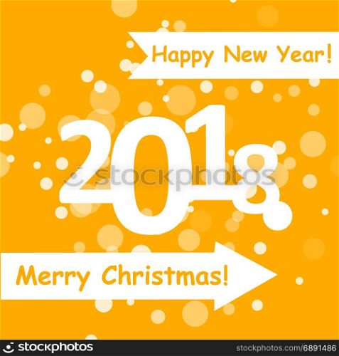 happy new year 2018 with snowflake and bokeh pattern on winter yellow background vector. happy new year 2018 with snowflake and bokeh pattern on winter yellow background