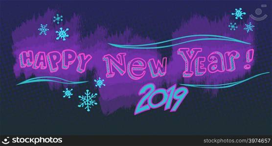 Happy new year 2019 background. Pop art retro vector illustration kitsch vintage. Happy new year 2019 background