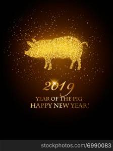 Happy New Year 2019 background. Year of the Pig concept. Vector