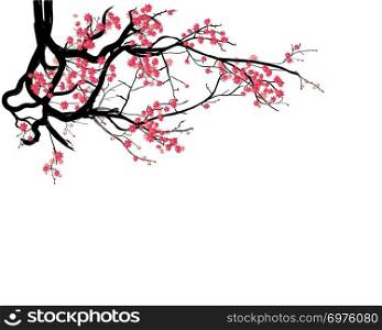 Happy New Year 2019. Chienese New Year, Year of the Pig. Cherry blossom background