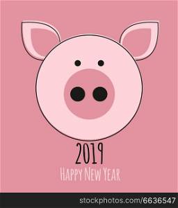 Happy New Year 2019 cute card design with cartoon pig. Vector Illustration EPS10. Happy New Year 2019 cute card design with cartoon pig. Vector Illustration