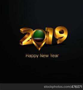 Happy New Year 2019 Golden Typography with Chechen Republic Flag Location Pin. Country Flag Design