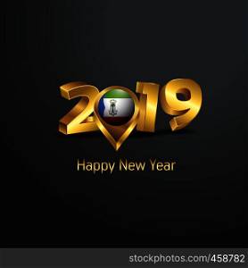 Happy New Year 2019 Golden Typography with Equatorial Guinea Flag Location Pin. Country Flag Design