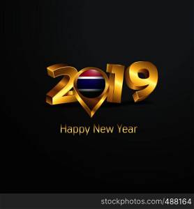 Happy New Year 2019 Golden Typography with Gambia Flag Location Pin. Country Flag Design
