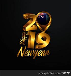 Happy New Year 2019 Golden Typography with Montserrat Flag Location Pin. Country Flag Design