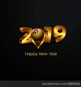 Happy New Year 2019 Golden Typography with Niue Flag Location Pin. Country Flag Design