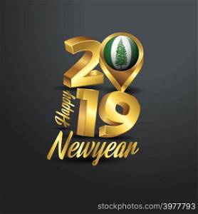 Happy New Year 2019 Golden Typography with NJorfolk Island Flag Location Pin. Country Flag Design
