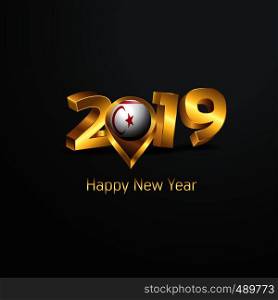 Happy New Year 2019 Golden Typography with Northern Cyprus Flag Location Pin. Country Flag Design