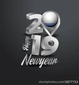 Happy New Year 2019 Grey Typography with Altai Republic Flag Location Pin. Country Flag Design