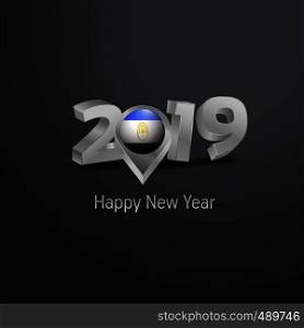 Happy New Year 2019 Grey Typography with Bashkortostan Flag Location Pin. Country Flag Design