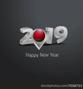 Happy New Year 2019 Grey Typography with Belarus Flag Location Pin. Country Flag Design