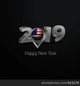 Happy New Year 2019 Grey Typography with Bikini Atoll Flag Location Pin. Country Flag Design