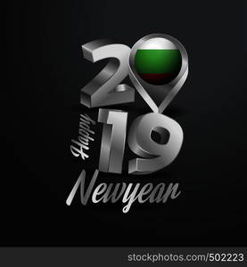 Happy New Year 2019 Grey Typography with Bulgaria Flag Location Pin. Country Flag Design