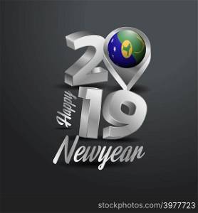 Happy New Year 2019 Grey Typography with Christmas island Flag Location Pin. Country Flag Design