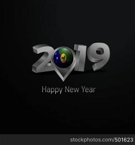 Happy New Year 2019 Grey Typography with Christmas island Flag Location Pin. Country Flag Design