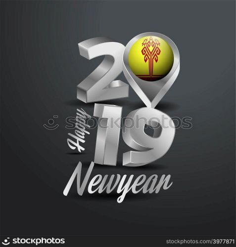 Happy New Year 2019 Grey Typography with Chuvashia Flag Location Pin. Country Flag Design