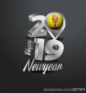 Happy New Year 2019 Grey Typography with Chuvashia Flag Location Pin. Country Flag Design