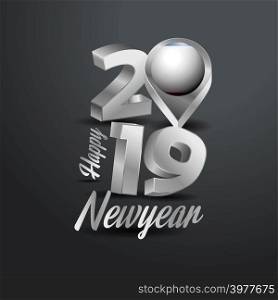 Happy New Year 2019 Grey Typography with Crimea Flag Location Pin. Country Flag Design