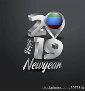 Happy New Year 2019 Grey Typography with Dagestan Flag Location Pin. Country Flag Design