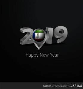 Happy New Year 2019 Grey Typography with Equatorial Guinea Flag Location Pin. Country Flag Design