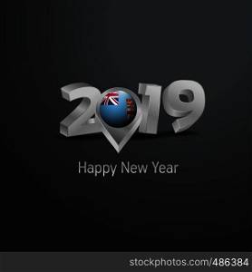 Happy New Year 2019 Grey Typography with Federation Bosnia and Herzegovina Flag Location Pin. Country Flag Design