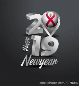 Happy New Year 2019 Grey Typography with Jersey Flag Location Pin. Country Flag Design