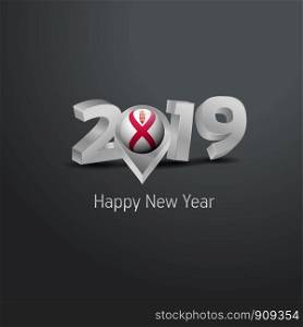 Happy New Year 2019 Grey Typography with Jersey Flag Location Pin. Country Flag Design