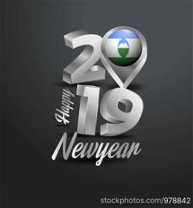 Happy New Year 2019 Grey Typography with Kabardino Balkaria Flag Location Pin. Country Flag Design
