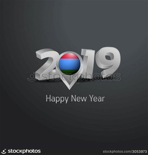 Happy New Year 2019 Grey Typography with Karelia Flag Location Pin. Country Flag Design