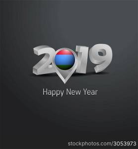 Happy New Year 2019 Grey Typography with Karelia Flag Location Pin. Country Flag Design