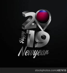 Happy New Year 2019 Grey Typography with Kuban Peoples Republic Flag Location Pin. Country Flag Design