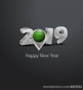 Happy New Year 2019 Grey Typography with Ladonia Flag Location Pin. Country Flag Design