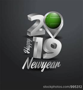 Happy New Year 2019 Grey Typography with Ladonia Flag Location Pin. Country Flag Design