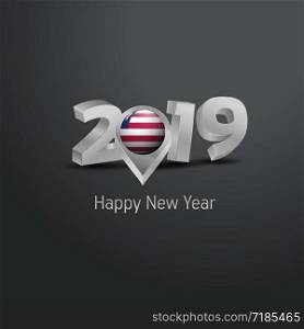 Happy New Year 2019 Grey Typography with Liberia Flag Location Pin. Country Flag Design