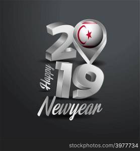 Happy New Year 2019 Grey Typography with Northern Cyprus Flag Location Pin. Country Flag Design