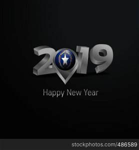 Happy New Year 2019 Grey Typography with Northern Mariana Islands Flag Location Pin. Country Flag Design