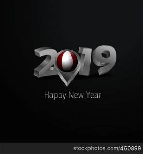 Happy New Year 2019 Grey Typography with Peru Flag Location Pin. Country Flag Design