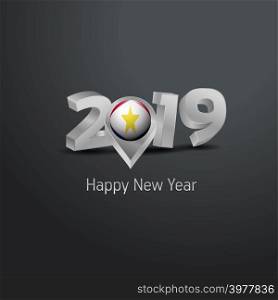 Happy New Year 2019 Grey Typography with saba Flag Location Pin. Country Flag Design