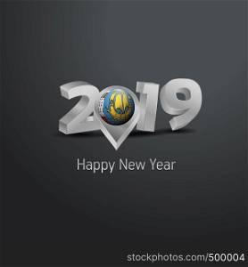 Happy New Year 2019 Grey Typography with Saint Pierre and Miquelon Flag Location Pin. Country Flag Design