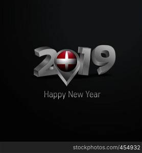 Happy New Year 2019 Grey Typography with Sovereign Military order of Malta Flag Location Pin. Country Flag Design