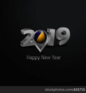 Happy New Year 2019 Grey Typography with Tokelau Flag Location Pin. Country Flag Design