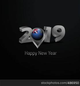 Happy New Year 2019 Grey Typography with Tuvalu Flag Location Pin. Country Flag Design