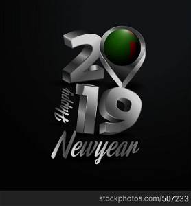 Happy New Year 2019 Grey Typography with Zambia Flag Location Pin. Country Flag Design