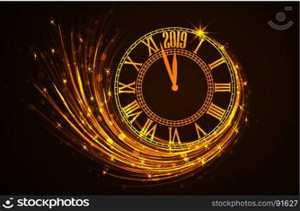 Happy New Year 2019. Happy New Year 2019, vector illustration Christmas background with clock showing year